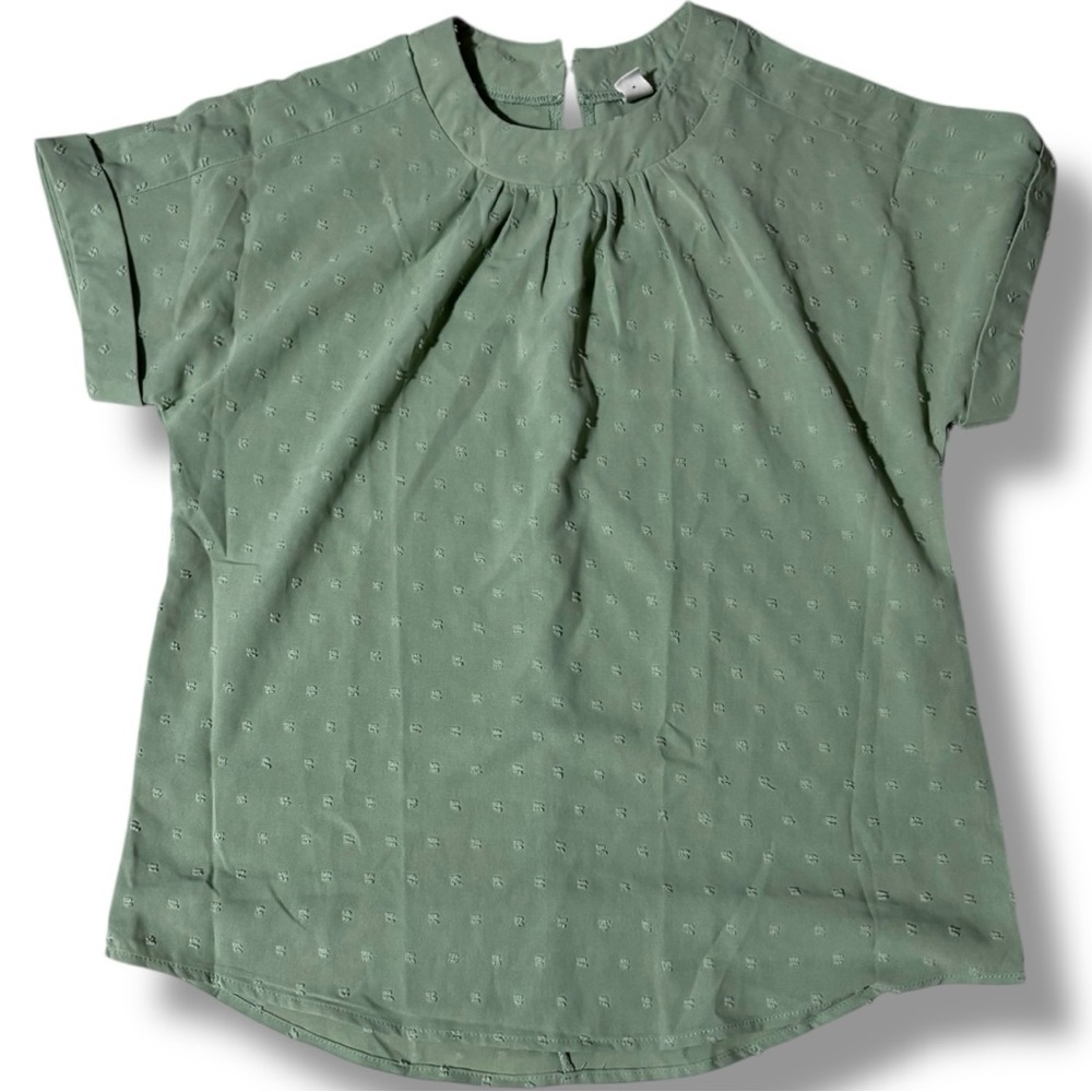 Unbranded Chic Mint Green Textured Short Sleeve Flowy Crewneck Blouse - Picture 8 of 16